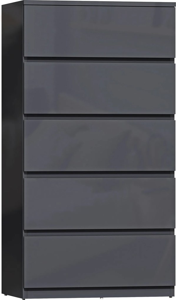 HOMCOM Comodă cu 5 sertare, mobilier de depozitare cu finisaj foarte lucios, închidere amortizată și silențioasă, 53 x 34 x 100 cm, gri | Aosom Romania