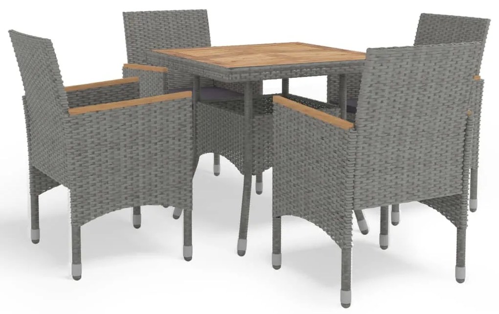 vidaXL Set mobilier grădină, 5 piese, gri, poliratan, lemn acacia