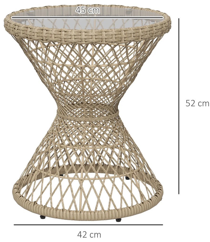 Outsunny Masă de cafea Boho design, placă de sticlă, PE-Rattan, 45 cm x 45 cm x 52 cm, Natural | Aosom Romania
