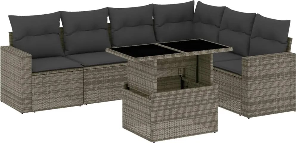 vidaXL Set canapele de grădină, 7 piese, cu perne, gri, poliratan