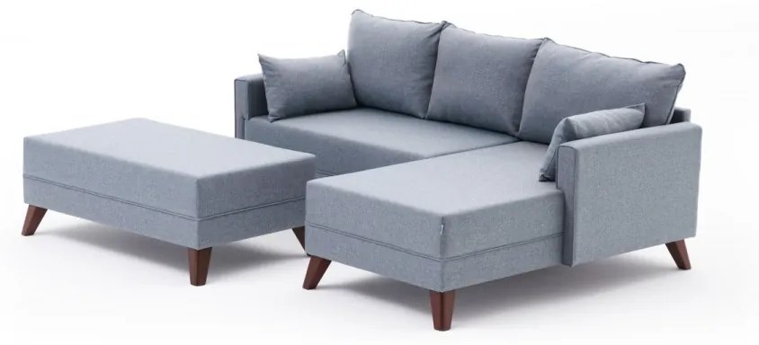 Coltar Extensibil si Taburet Bella Soft Mini Köşe Right, Albastru