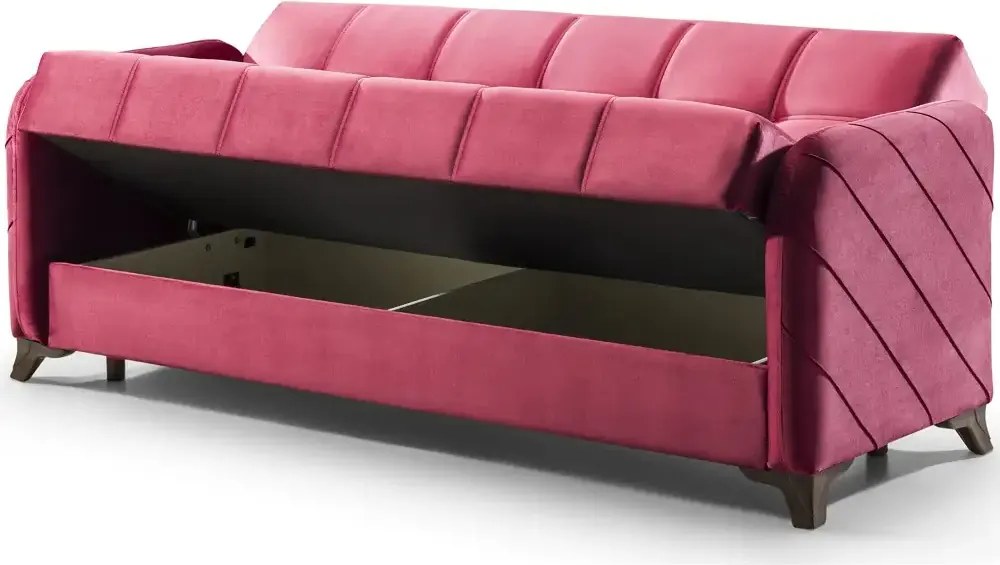 Canapea extensibila cu lada de depozitare living 215x85x90 cm – stofă, roz bordo (trandafiriu)– Roza