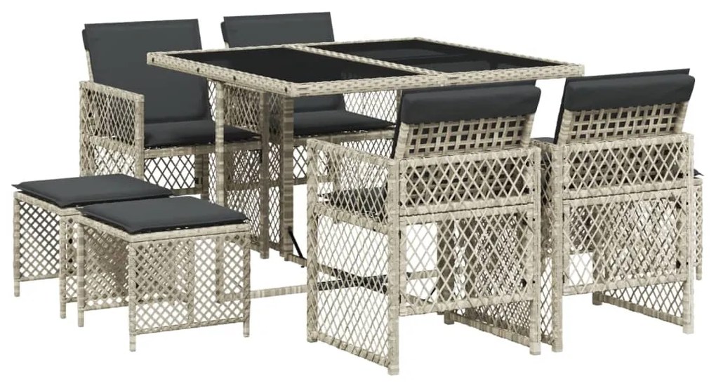 3210779 vidaXL Set mobilier grădină cu perne, 9 piese, gri deschis, poliratan