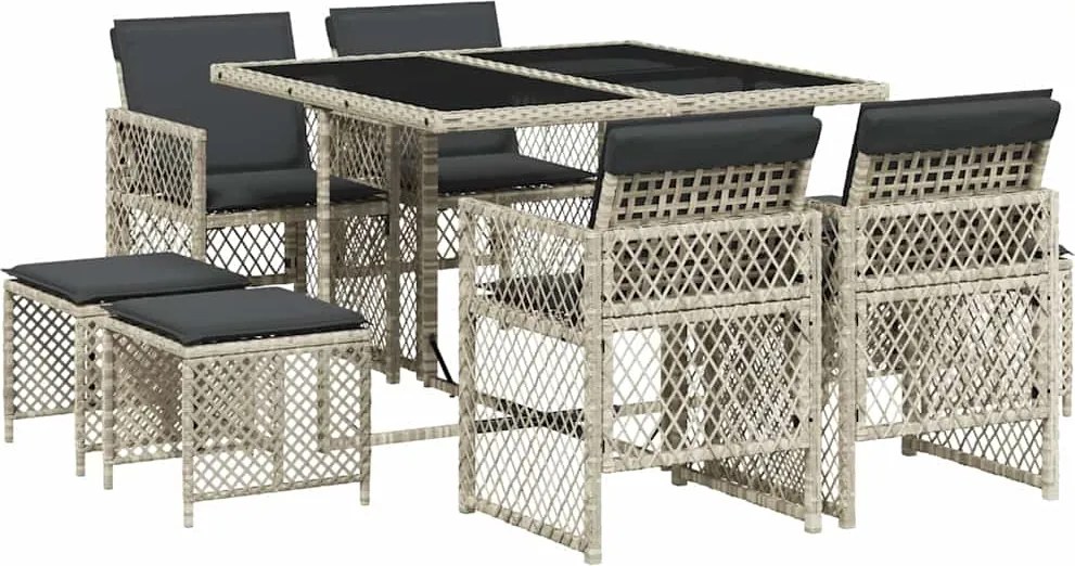 vidaXL Set mobilier grădină cu perne, 9 piese, gri deschis, poliratan