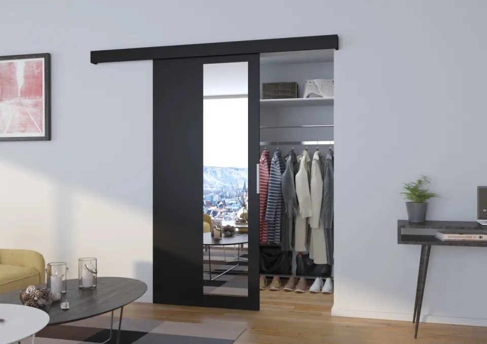 Usa glisanta cu oglinda, Malta, ADRK Furniture (Culoare: Sonoma, Latime: 96 cm)