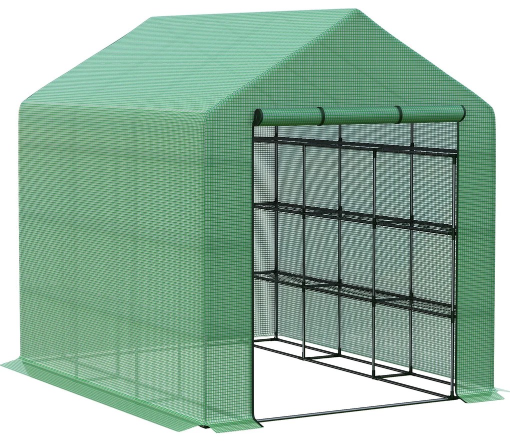 Outsunny Solar de grădină cu rafturi, husă PE rezistentă UV, ușă rulantă cu fermoar, cadru oțel, 190x120x190 cm, verde | Aosom Romania