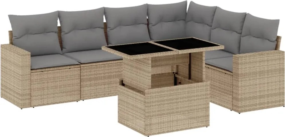 vidaXL Set canapele de grădină, 7 piese, cu perne, bej, poliratan