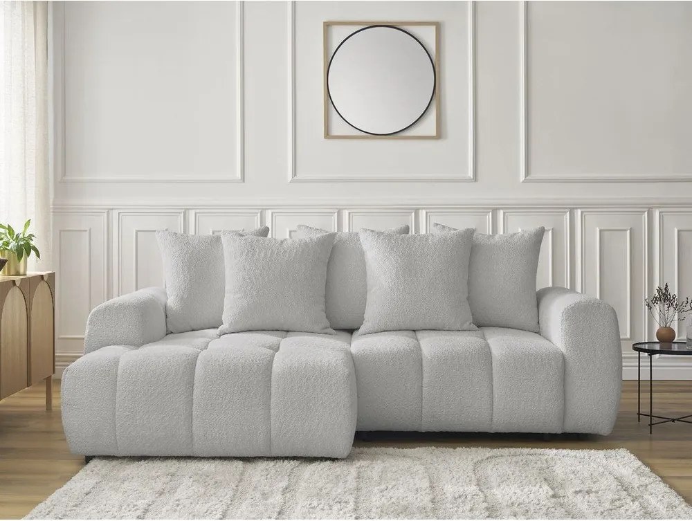 Colțar gri deschis extensibil/cu spațiu de depozitare cu tapițerie din țesătură bouclé (cu colț pe partea stângă/cu șezlong) Roxelane – Bobochic Paris