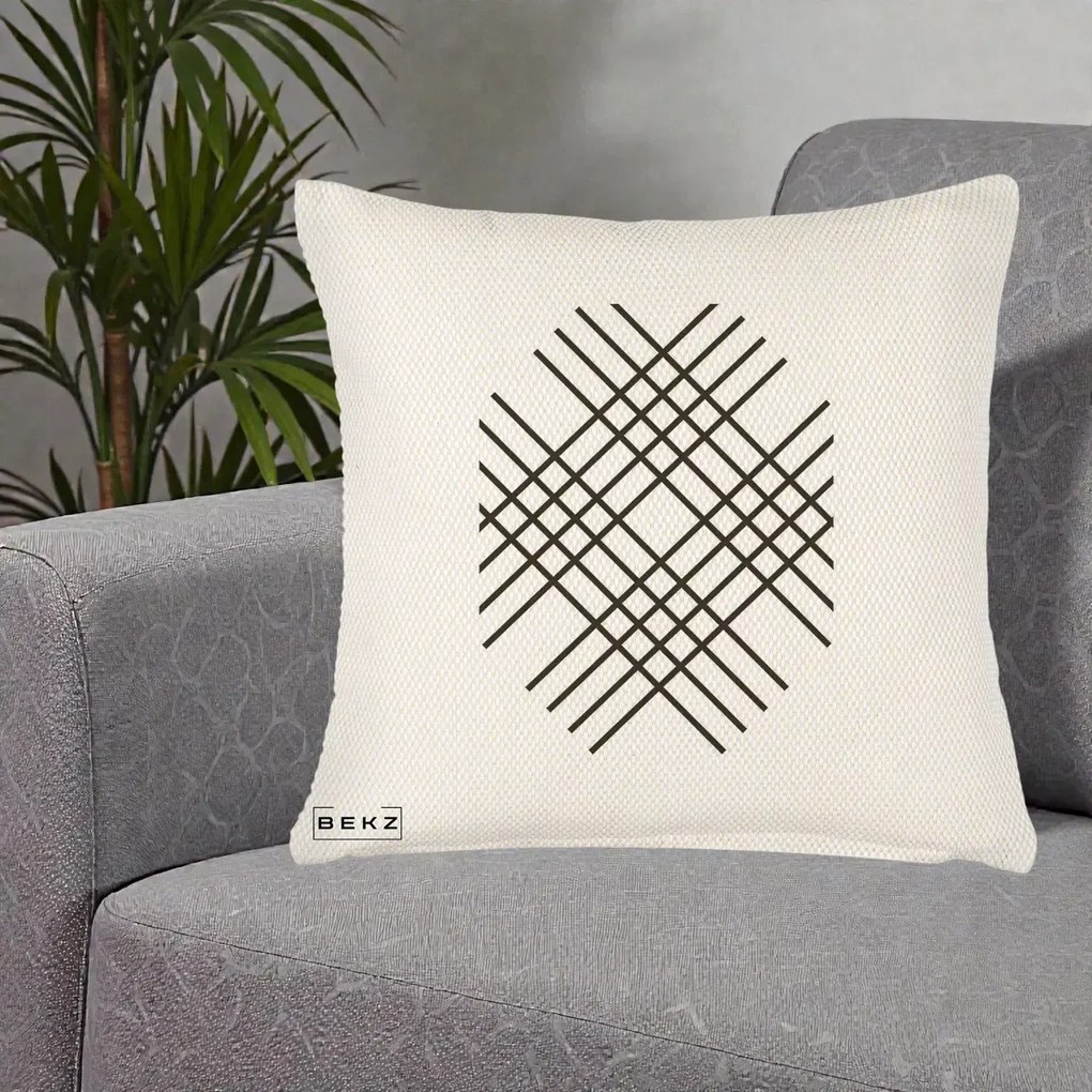Perna Decorativa Geometric Grid, 40x40 cm, Crem Reliefat, Husa Detasabila, Perna Inclusa, BEKZ®