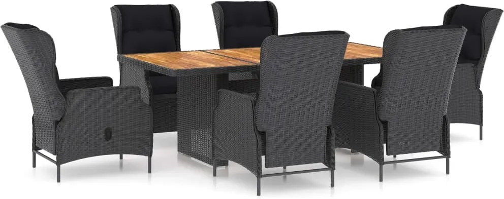 vidaXL Set mobilier exterior cu perne, 7 piese, gri închis, poliratan