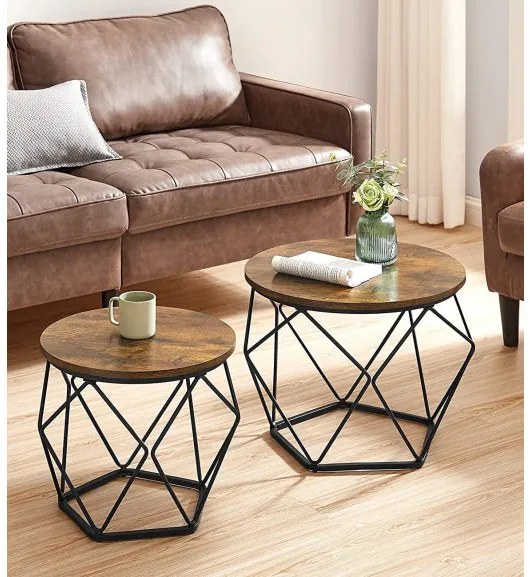 Set De 2 Masute De Cafea, Maro Rustic Si Negru