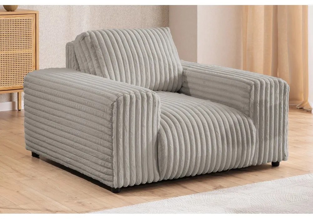 Fotoliu gri deschis cu tapițerie din catifea reiată Justin – Ropez