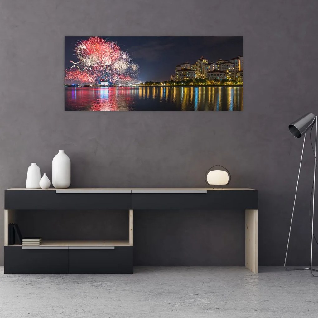 Tablou cu artificii in Singapur (120x50 cm)