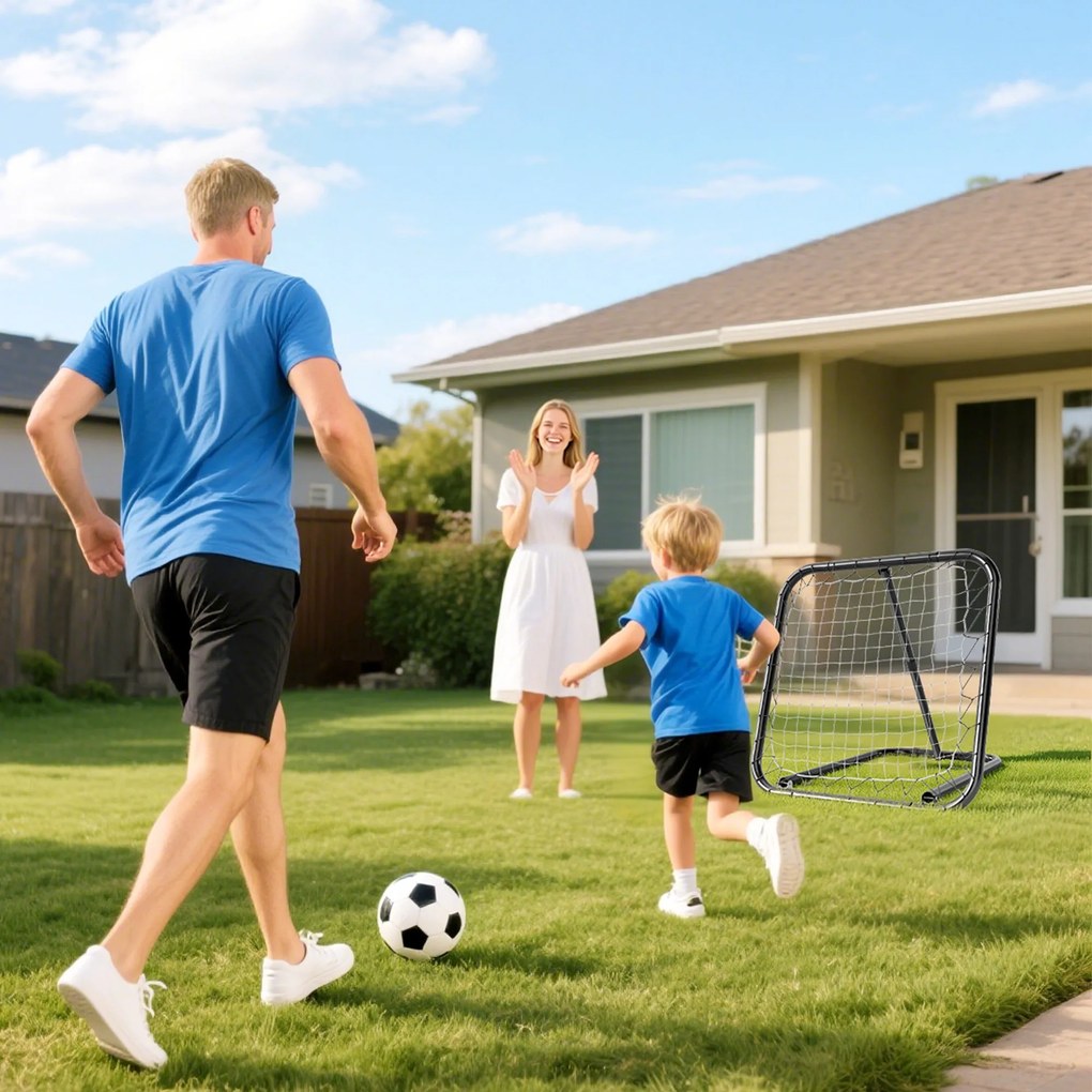 HOMCOM Rețea de Ricoșeu pentru Fotbal, Rețea de Fotbal Ricoșeu și Pliabilă cu Unghi Reglabil în Metal, pentru Antrenament Baseball și Volei, 78x84x65-78 cm, Negru | Aosom Romania