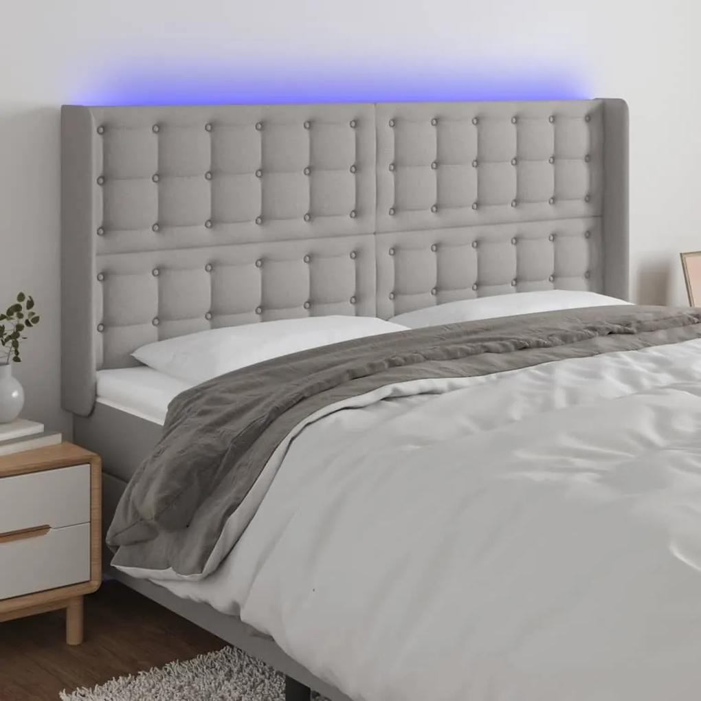 3124496 vidaXL Tăblie de pat cu LED, gri deschis, 183x16x118/128 cm, textil