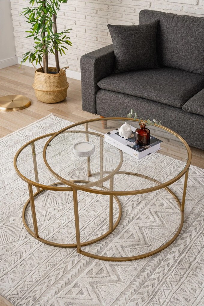 Set măsuțe cafea Belende (Auriu + sticlă). 1127423