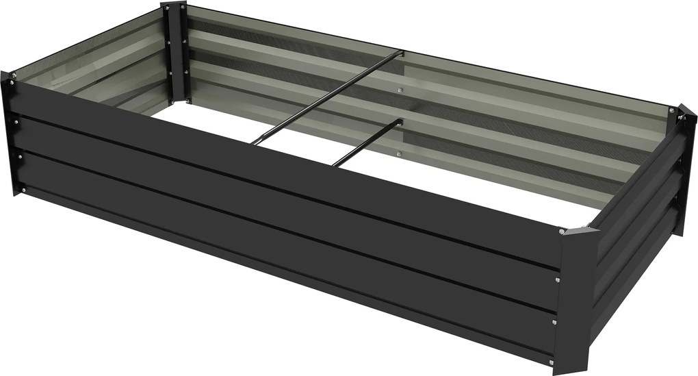 Outsunny Jardinieră dreptunghiulară bac de flori în oțel cu margine de siguranță și fund deschis negru | Aosom Romania