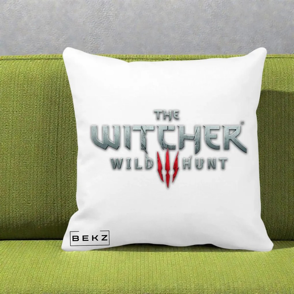Perna Personalizata The Witcher 3 Wild Hunt, 40x40 cm, Alba Mata, Husa Detasabila, Perna Inclusa, BEKZ®