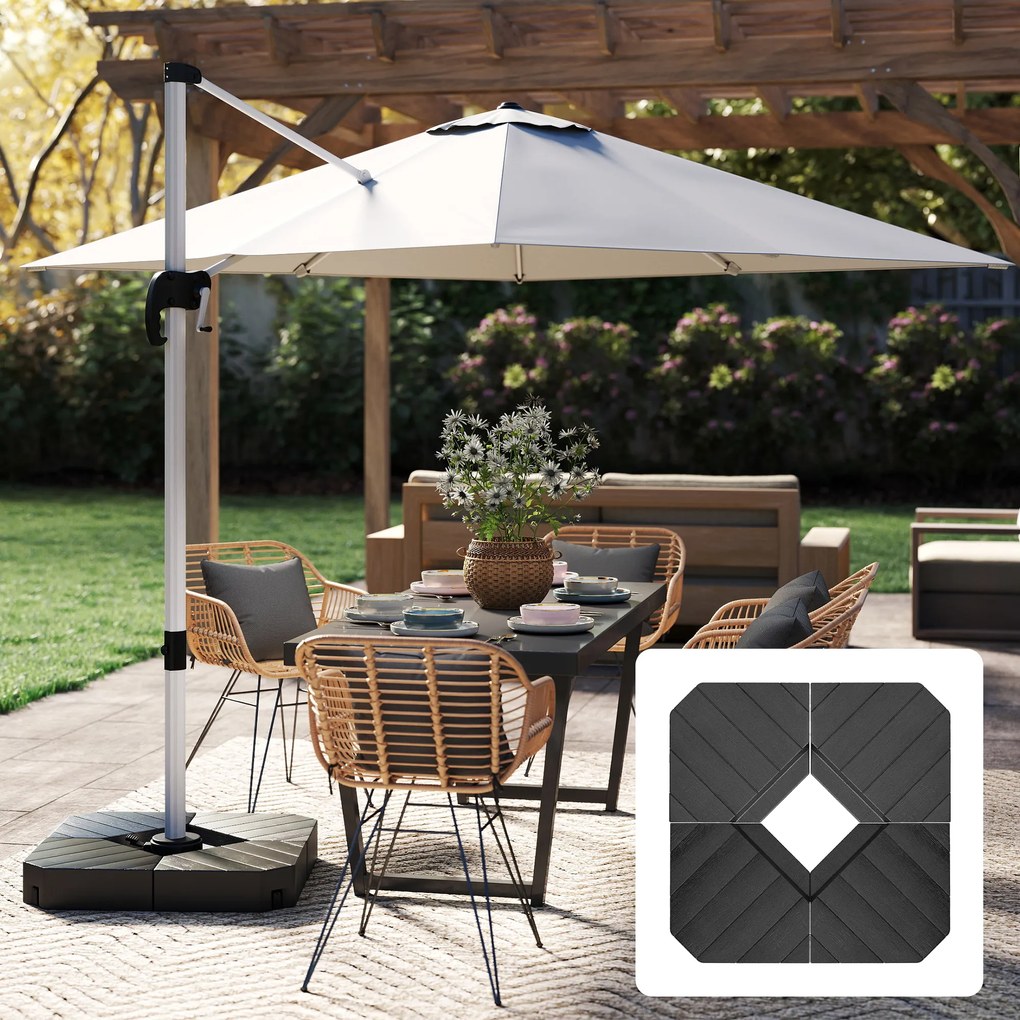 Outsunny Set de 4 Greutăţi pentru Umbrelă din HDPE cu Efect de Lemn, 80x80x13 cm, Negru | Aosom Romania