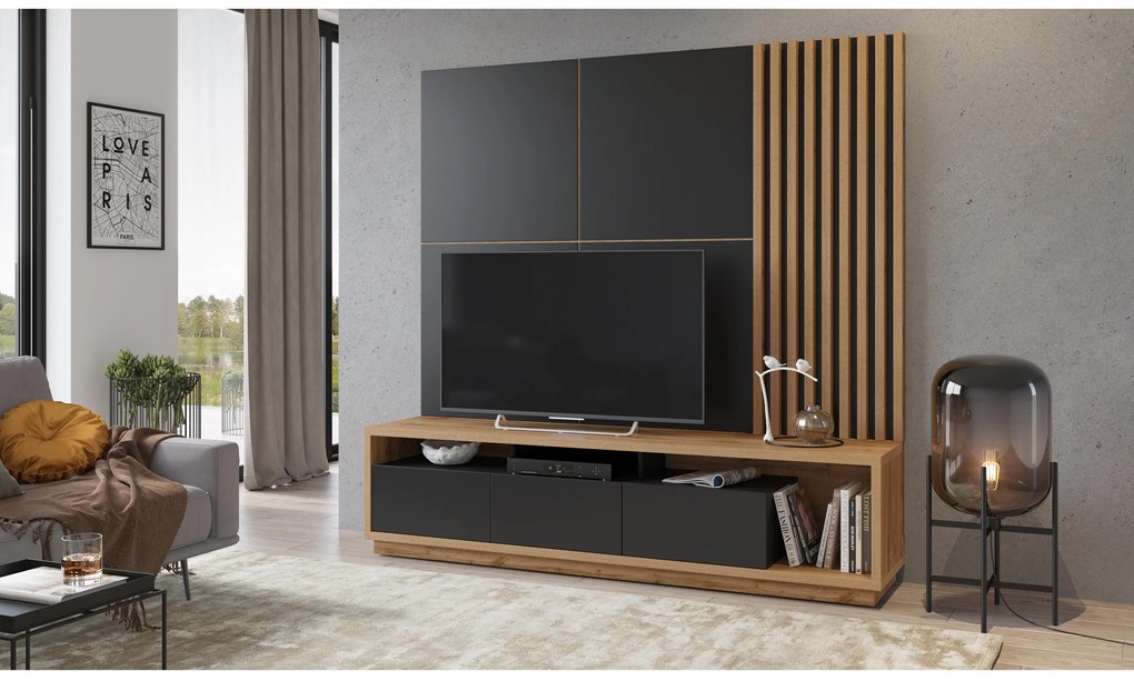 Mobilier living Celcey Typ 09 (Stejar wotan + Negru). 1108324