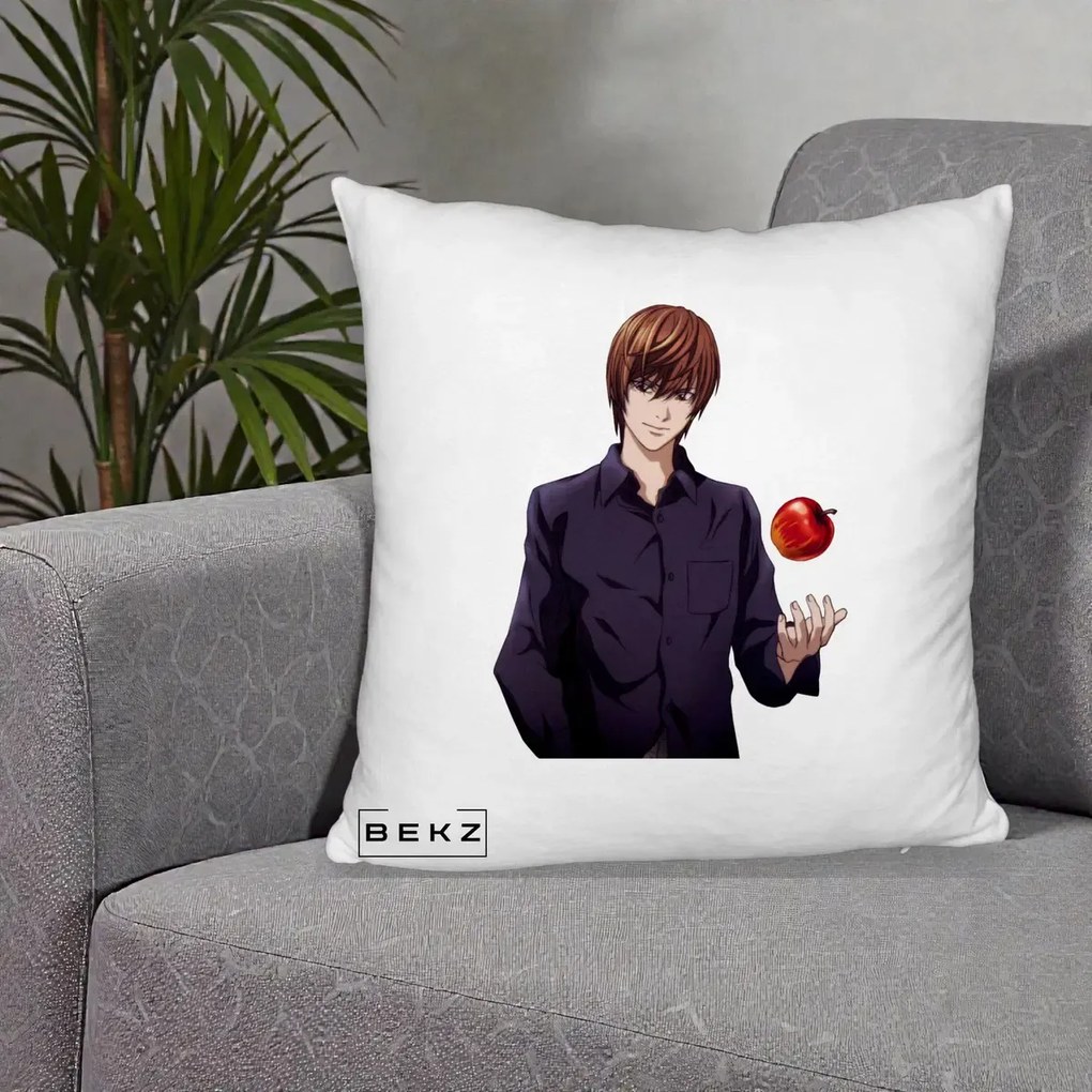 Perna Personalizata Death Note Light Yagami cu Mar, 40x40 cm, Alb Pufos, Husa Detasabila, Perna Inclusa, BEKZ®