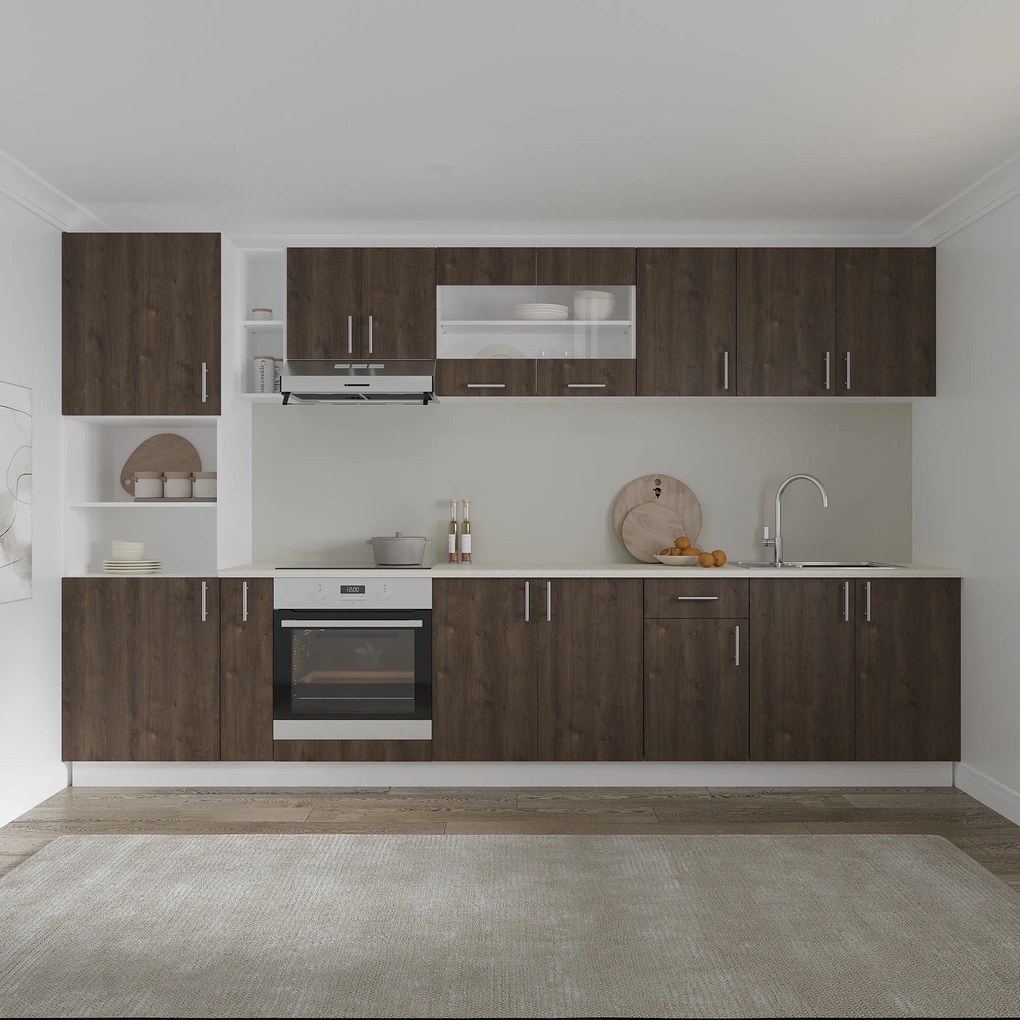 Set haaus V33, Stejar Bronz/Alb, Blat Thermo 28 mm, L 340 cm