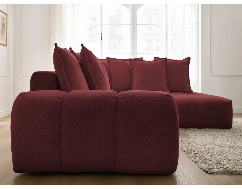 Colțar burgundy extensibil/cu spațiu de depozitare cu tapițerie din chenille (cu colț pe partea dreaptă/în formă de ”L”) Everest – Bobochic Paris