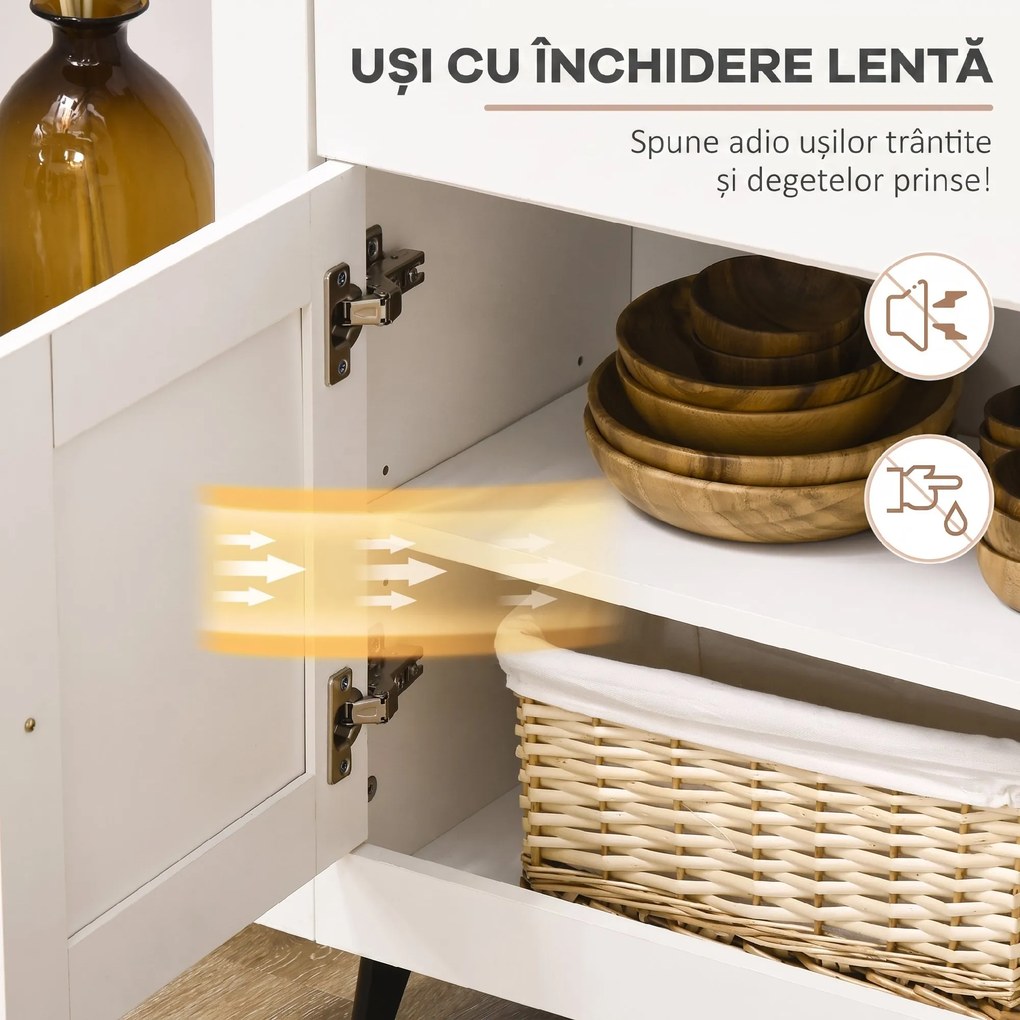 HOMCOM Bufet din lemn cu 2 sertare și 2 dulapuri, 117x35x80 cm, alb și culoare lemn | Aosom Romania