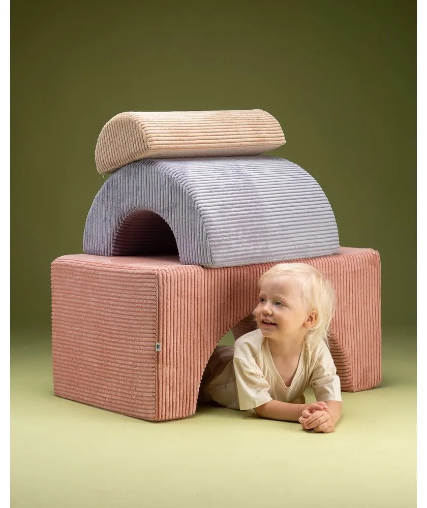 Teren de joacă din spumă roz 3 buc. din catifea reiată înălțime 37 cm 75x49 cm Rainbow Montessori – Wigiwama