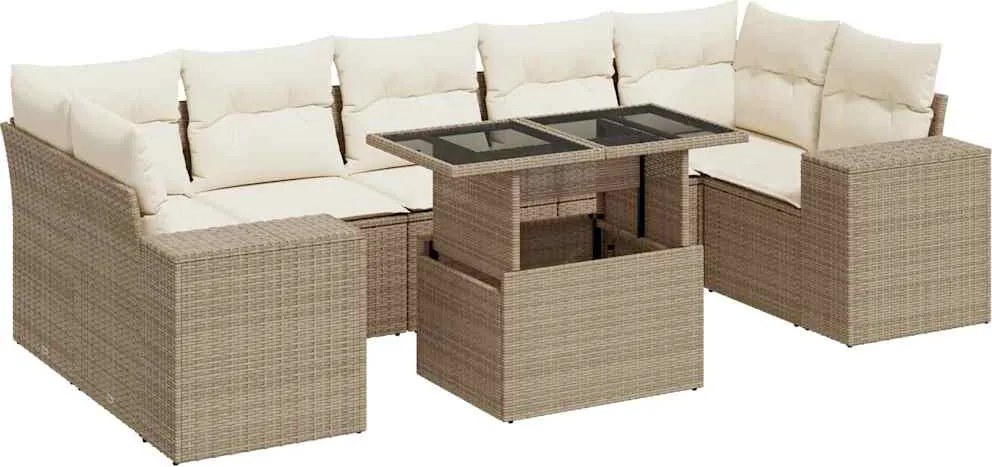 vidaXL Set canapele de grădină, 8 piese, cu perne, bej, poliratan