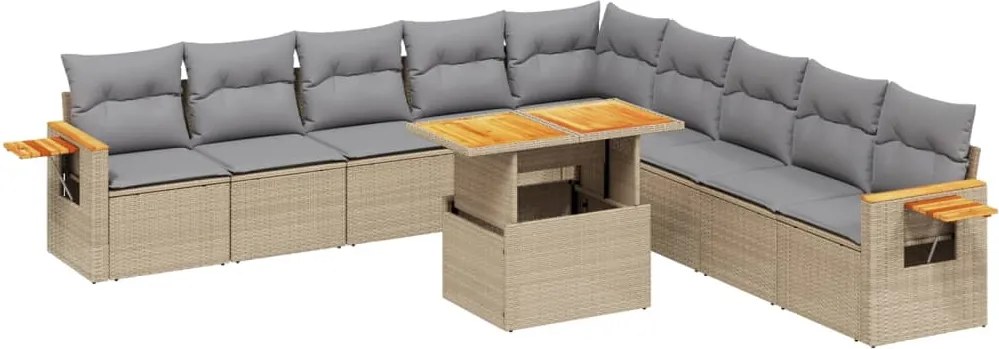 vidaXL Set canapele de grădină cu perne, 11 piese, bej, poliratan