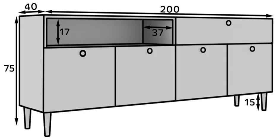 Comoda alba, 200x75x40 cm, Dullum, Eltap