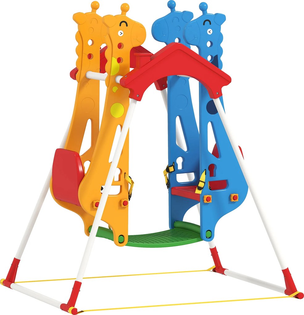 AIYAPLAY Leagăn pentru copii, Cadru-leagăn copii 3-5 ani cu Dublu Scaun Față în Față, 114x94x134,5cm, Multicolor | Aosom Romania