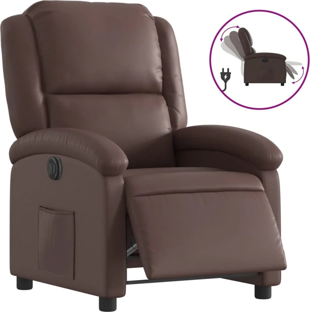 vidaXL Fotoliu rabatabil electric, maro, piele ecologică
