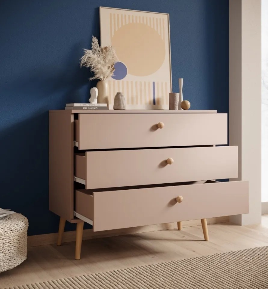 Comodă cu trei sertare, Beni, ADRK Furniture (Culoare: Alb / Alb)