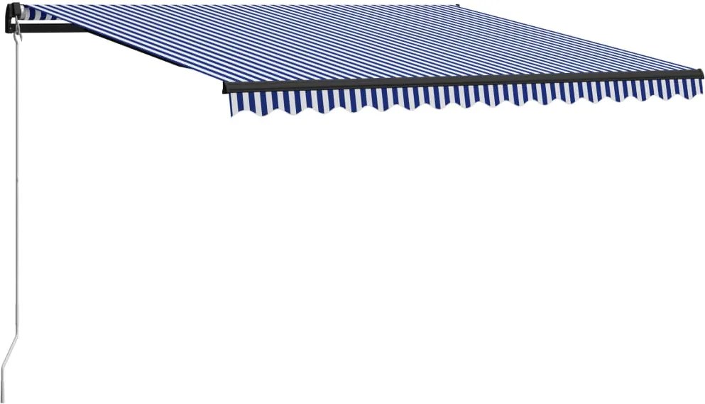 vidaXL Copertină retractabilă manual, albastru și alb, 450x300 cm