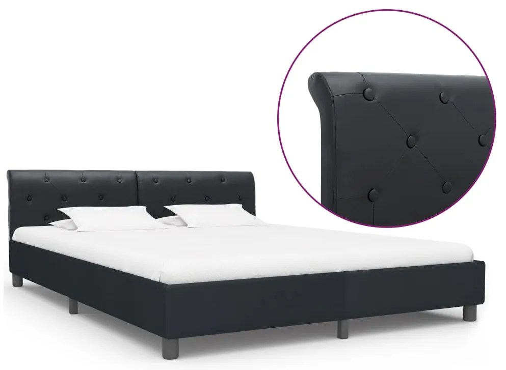 vidaXL Cadru de pat, negru, 160 x 200 cm, piele ecologică