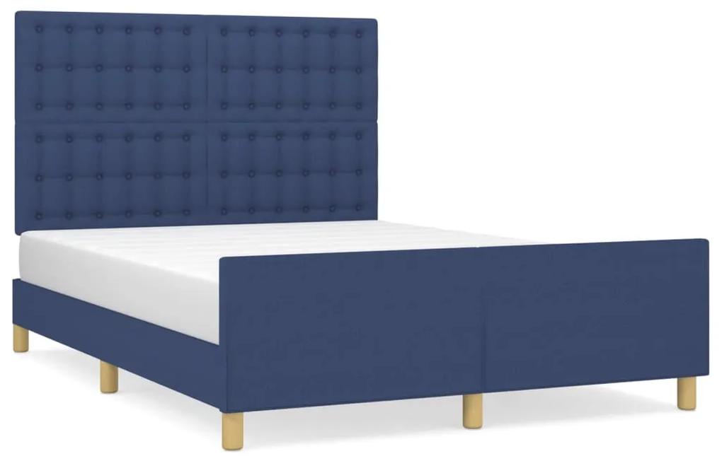 3125379 vidaXL Cadru de pat cu tăblie, albastru, 140x190 cm, textil