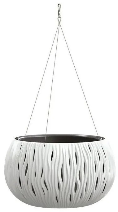 Ghiveci decorativ cu lant, rotund, alb, 29x19.5 cm, Sandy Bowl WS