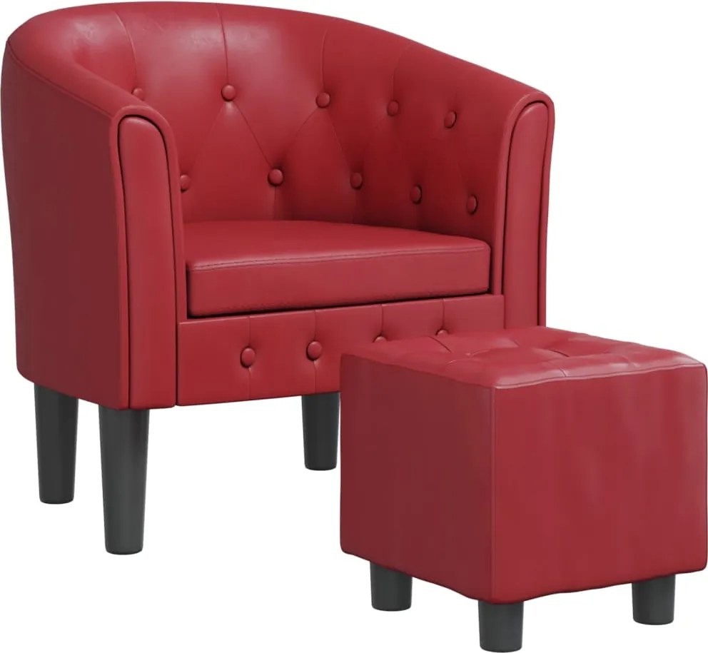 vidaXL Fotoliu tip cuvă cu taburet, roșu vin, piele ecologică