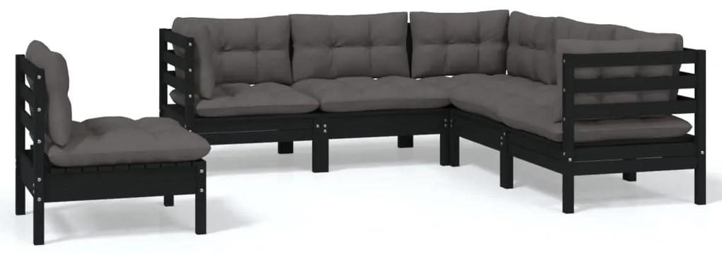 Set mobilier gradina cu perne, 5 piese, negru, lemn de pin Negru, 5