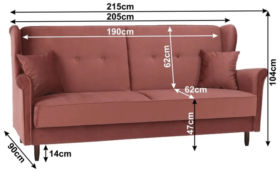 Canapea extensibilă, material textil roz antichizat, COLUMBUS