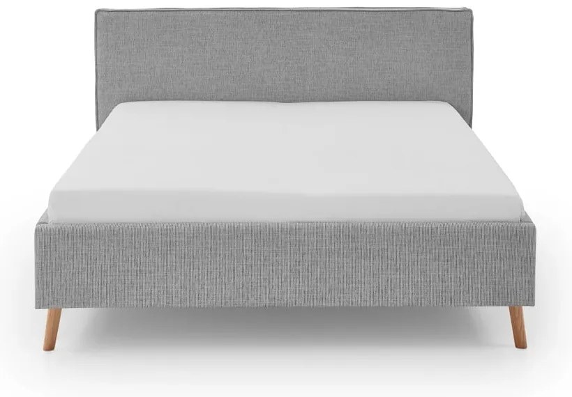 Pat matrimonial gri deschis tapițat cu spațiu de depozitare cu somieră 180x200 cm Riva – Meise Möbel