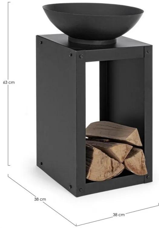 Cos de foc cu compartiment pentru lemne, negru, 38x38H, Efesto Yes