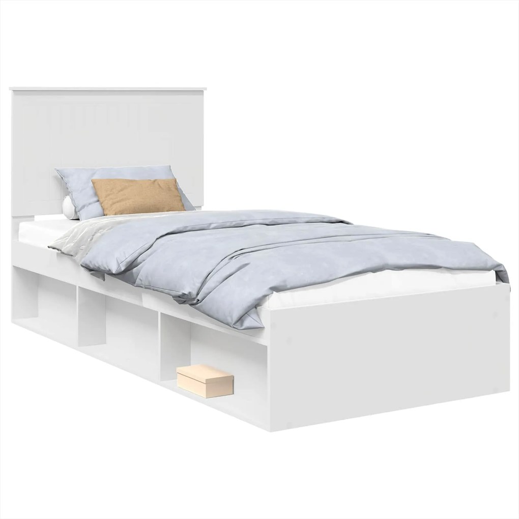 vidaXL Cadru de pat cu headboard Alb 90 x 200 cm Lemn de pin masiv