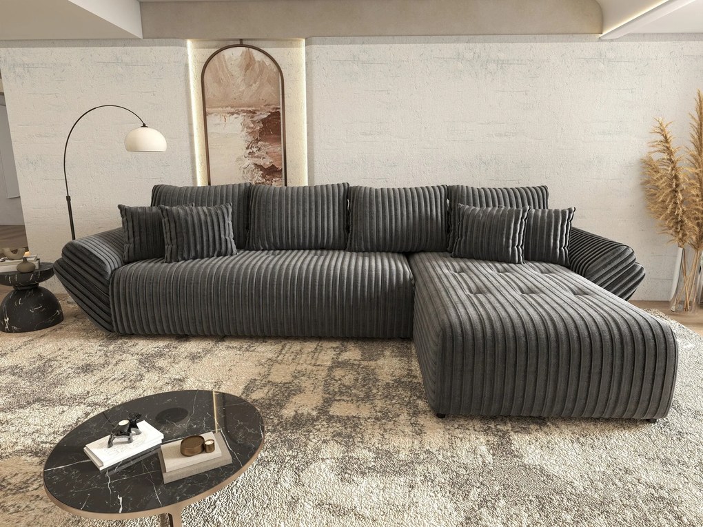 Colțar extensibil dumonde cu ladă de depozitare si sezut confortabil din spuma high-density, Berlin XL Ambience Grey II 350x185 cm