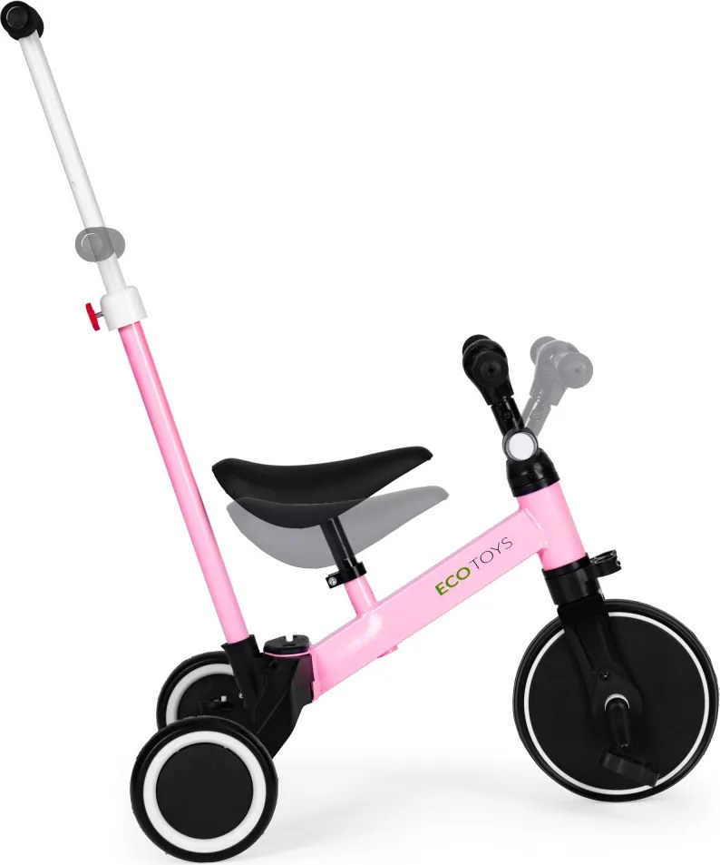 Triciclu cu mâner de împins 2 în 1 roz