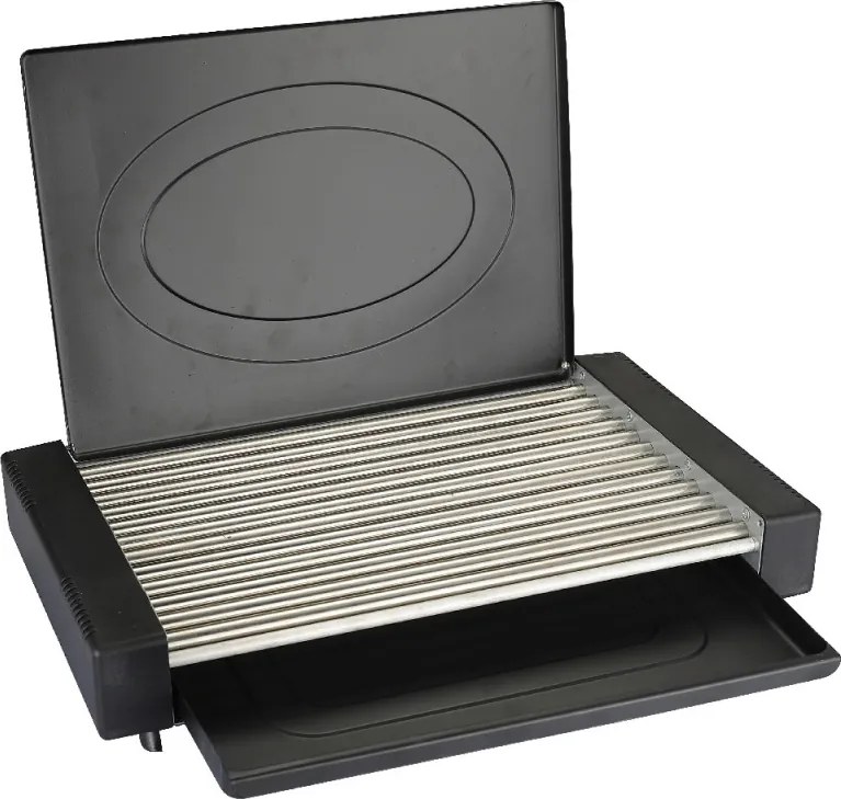 Gratar electric cu capac Oliver Voltz OV51015QC, 1800W, 35x22 cm, 12 nervuri, Тava grаsime, Negru