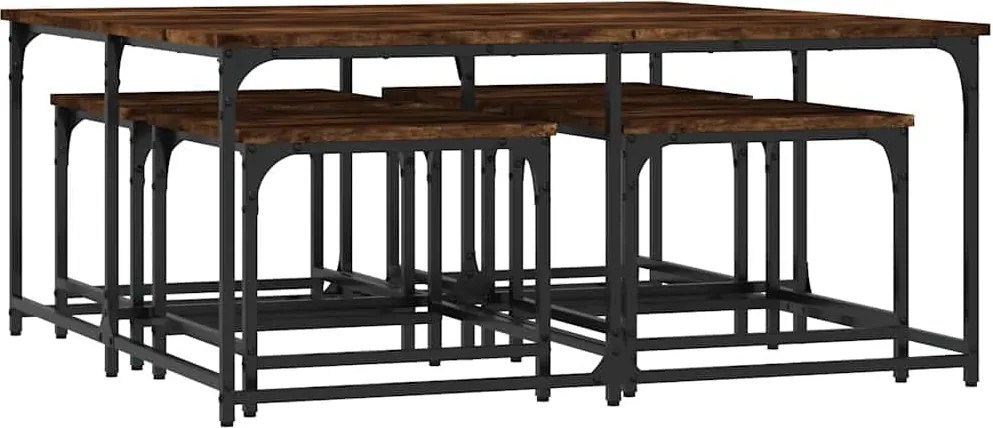 vidaXL Măsuțe suprapuse de cafea 5 buc, stejar fumuriu, lemn prelucrat