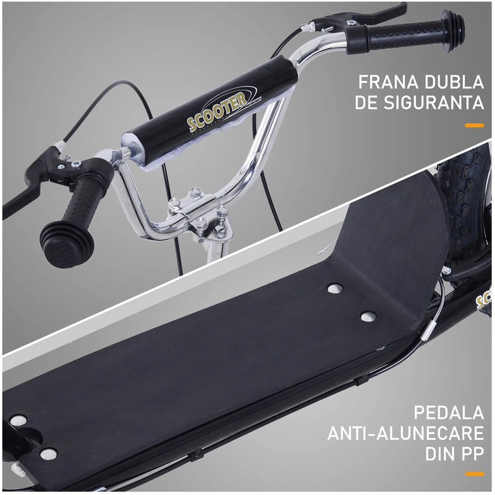 HOMCOM Trotinetă pentru Copii 5+, Roți Mari de 16", Înălțime Reglabilă, Frâne și Suport, Negru | Aosom Romania
